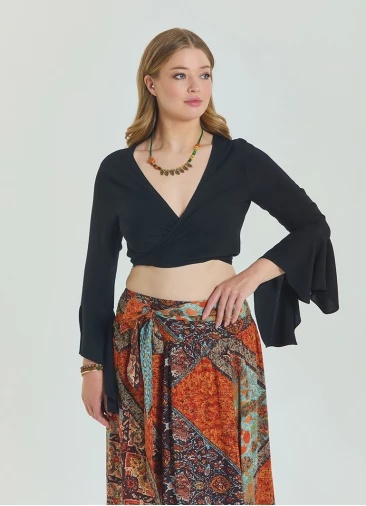Tied Spanish Sleeve Black Plus Size Blouse 4623